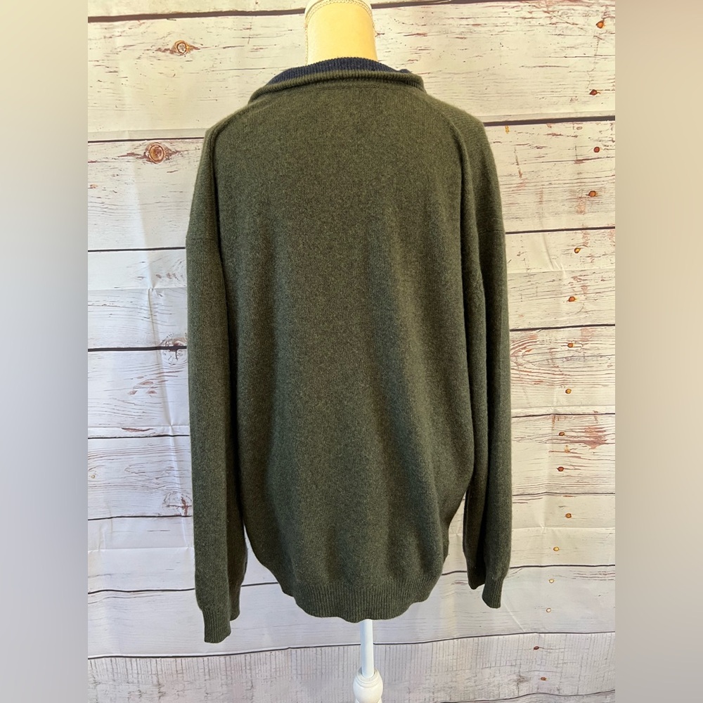 W.H. Belk Men’s Dark Green Super Soft 100% Cashmere Quarter Zip Pullover Size XL - Picture 5 of 8
